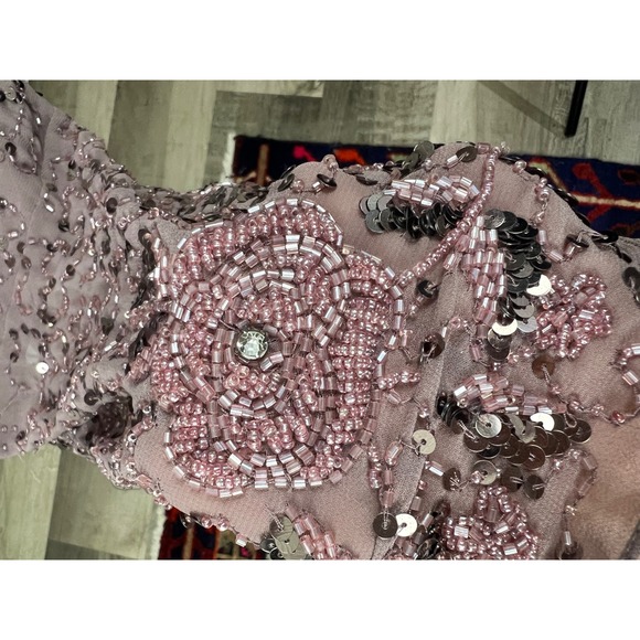 NWT Mac Duggal Smokey Purple Beaded Sequin Long Sleeve Midi Dress Size 6 - Picture 6 of 13